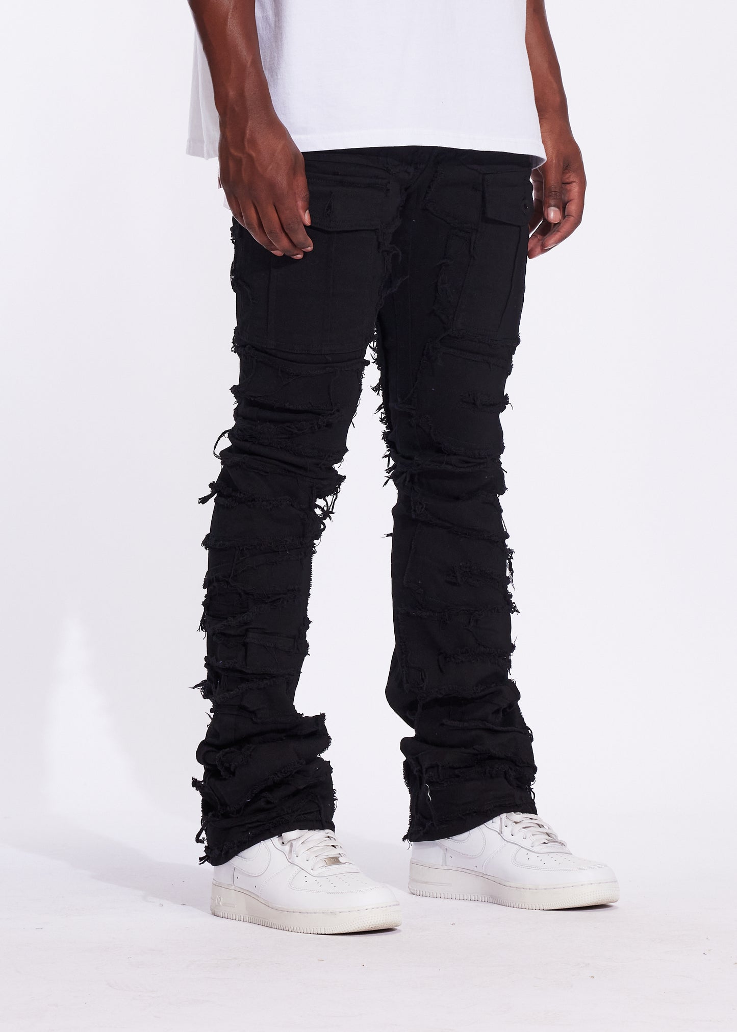 Fray Cargo Flare Denim (Jet Black)