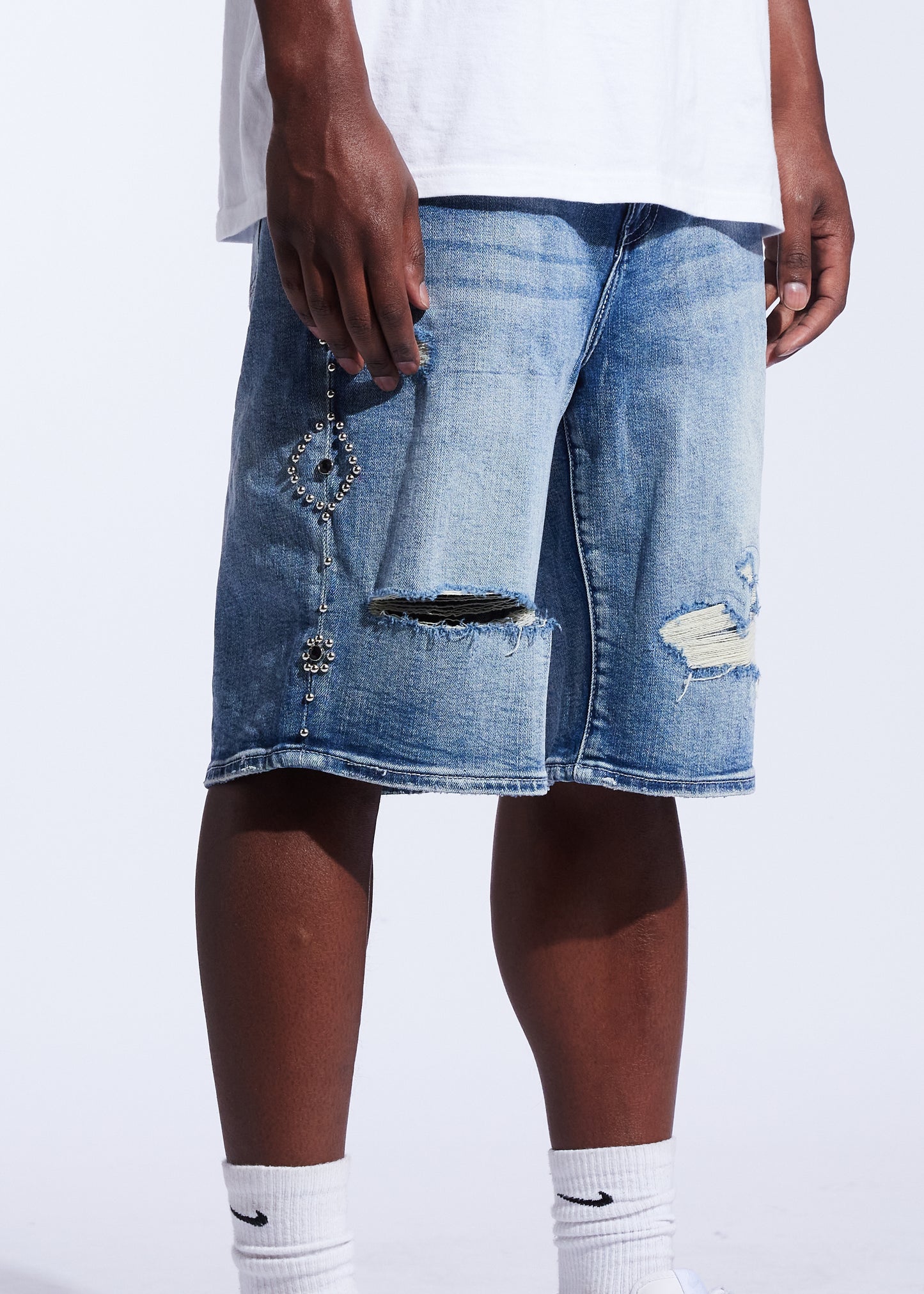 Rivet Denim Shorts (Medium Wash)