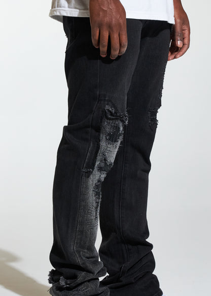 Arch Stacked Flare Denim (Washed Black)