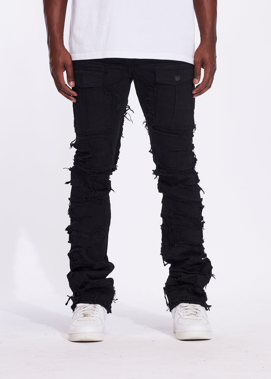 Fray Cargo Flare Denim (Jet Black)