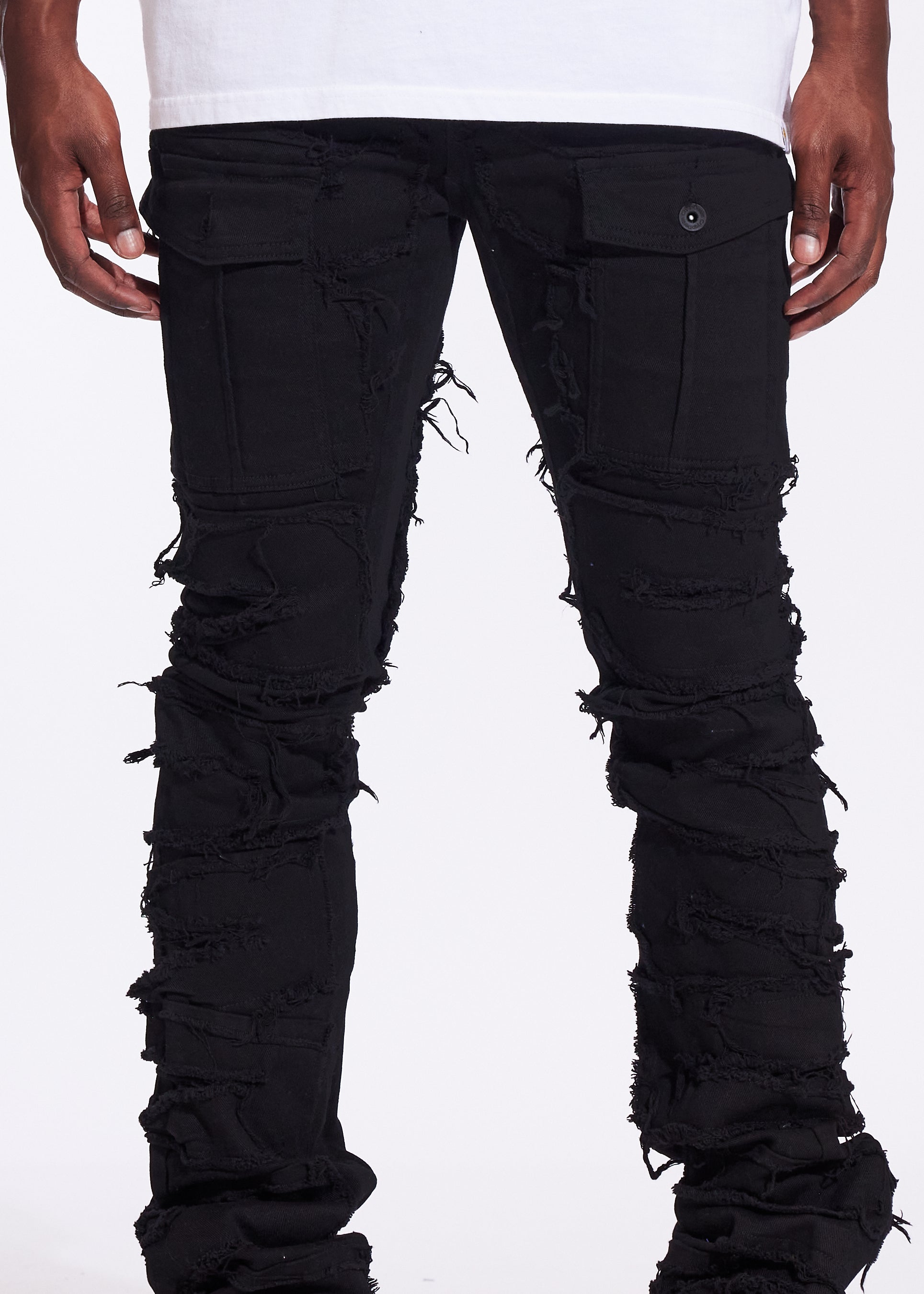 Fray Cargo Flare Denim (Jet Black) – Crysp Denim
