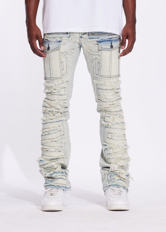 Fray Cargo Flare Denim (Vintage Acid)