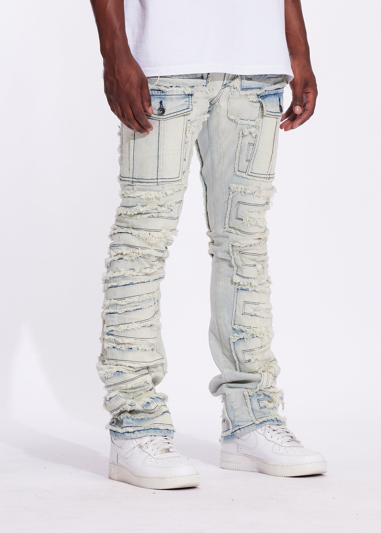 Fray Cargo Flare Denim (Vintage Acid)