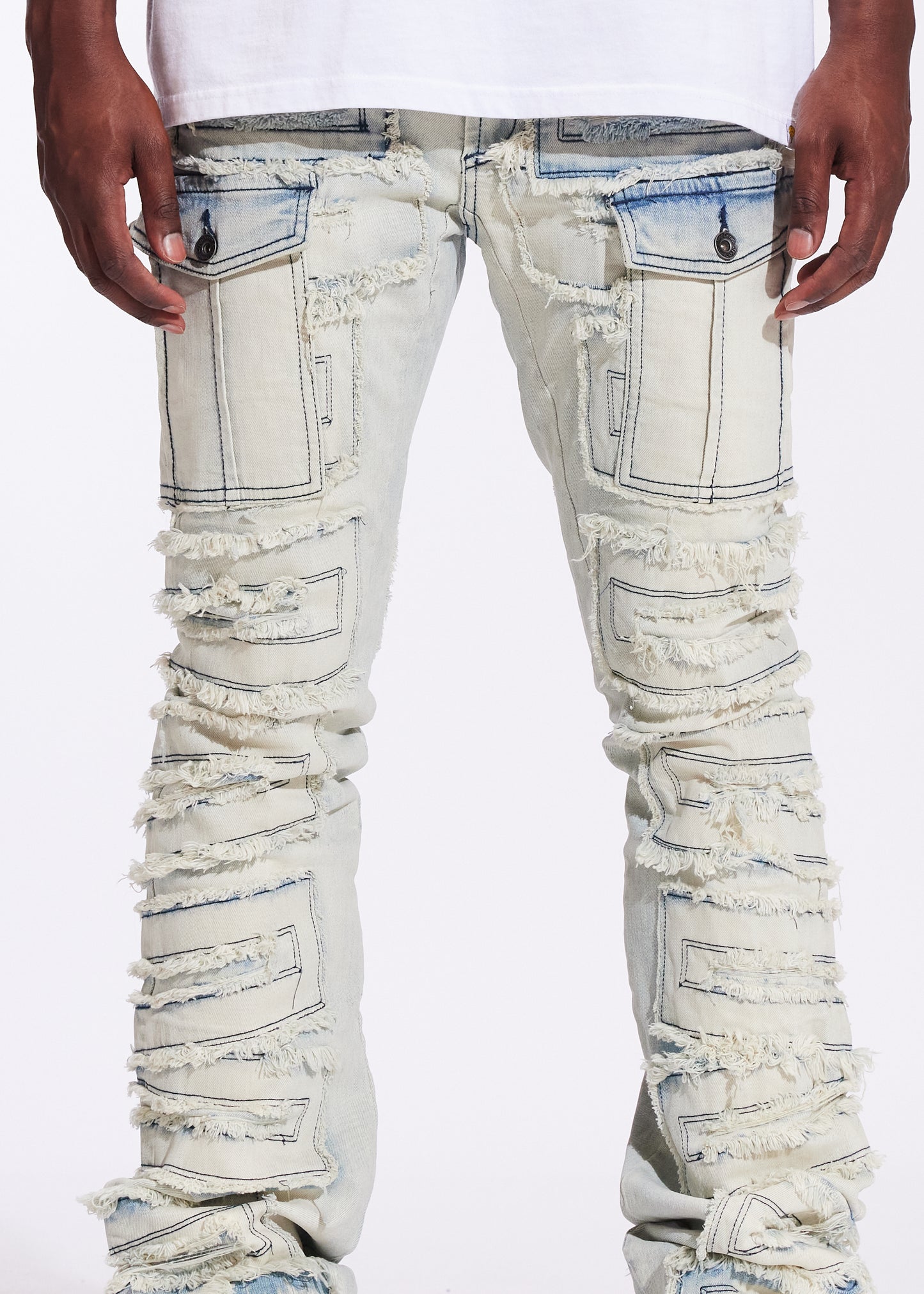 Fray Cargo Flare Denim (Vintage Acid)