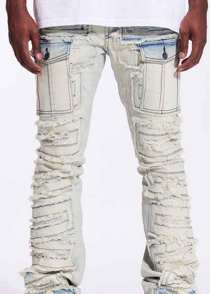 Fray Cargo Flare Denim (Vintage Acid)