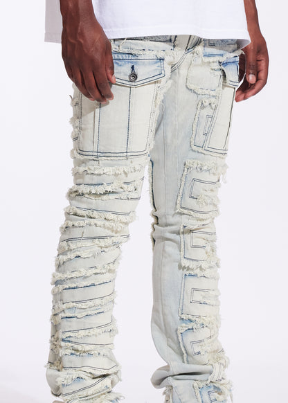 Fray Cargo Flare Denim (Vintage Acid)