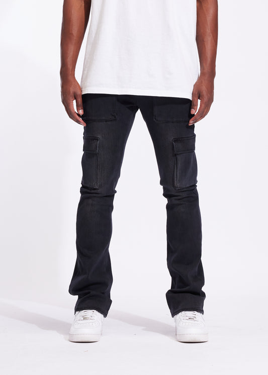 Jake Cargo Flare Denim (Black)