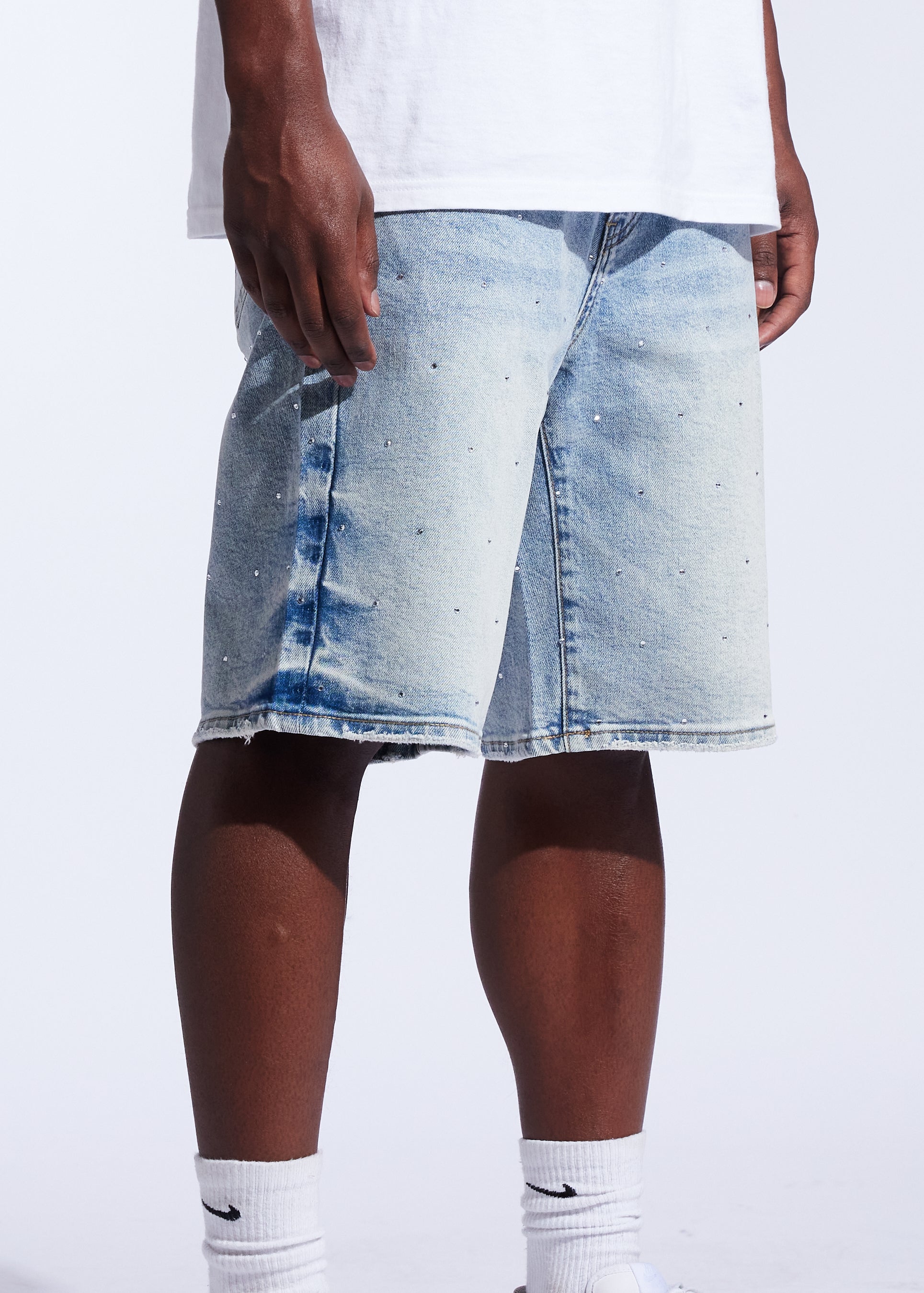Iced Denim Shorts (Bleached Indigo)