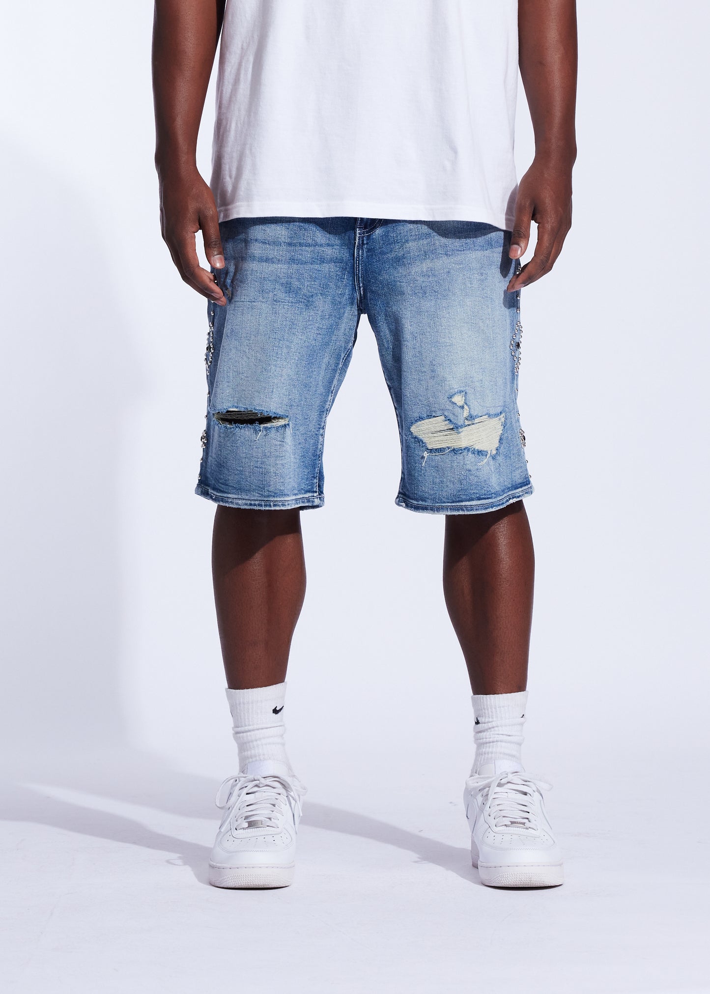 Rivet Denim Shorts (Medium Wash)