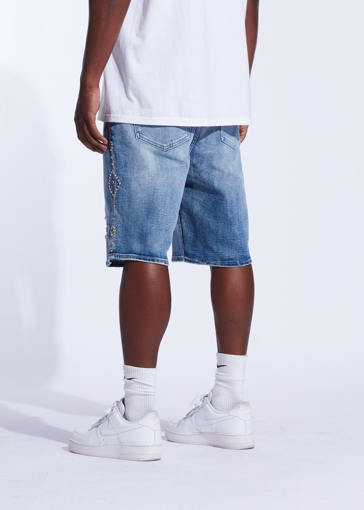 Rivet Denim Shorts (Medium Wash)