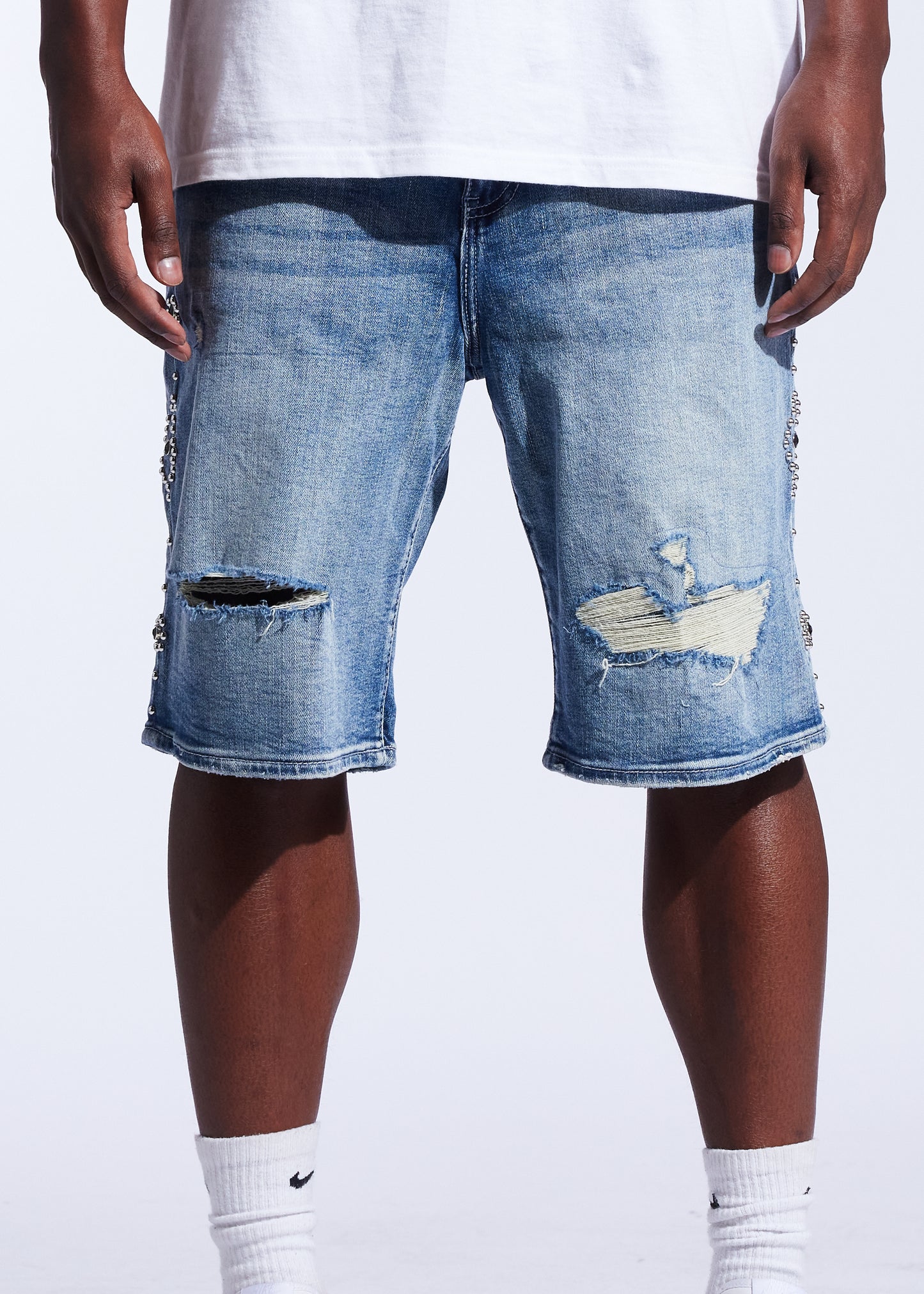 Rivet Denim Shorts (Medium Wash)