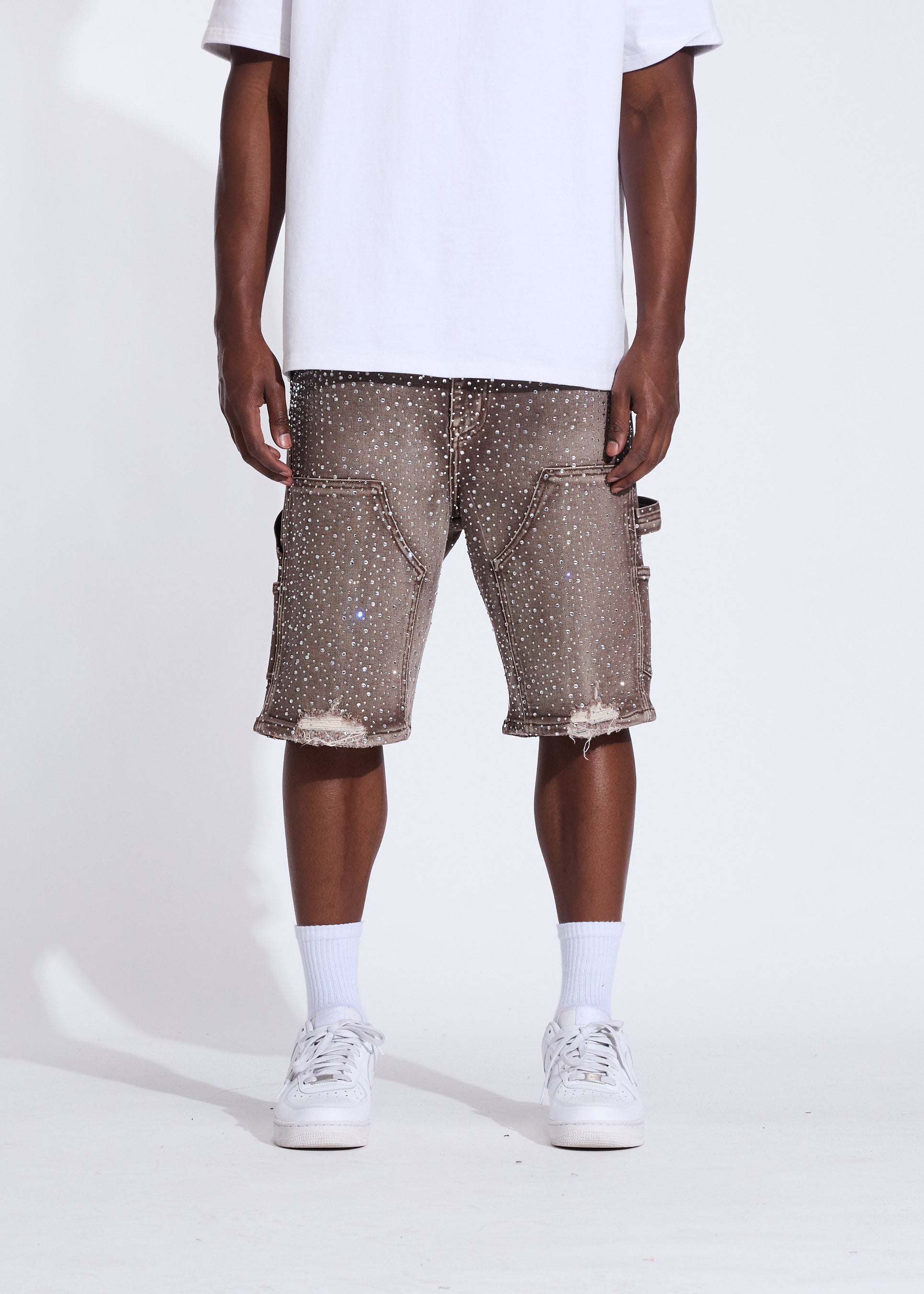 Crystal Denim Shorts (Brown Washed)