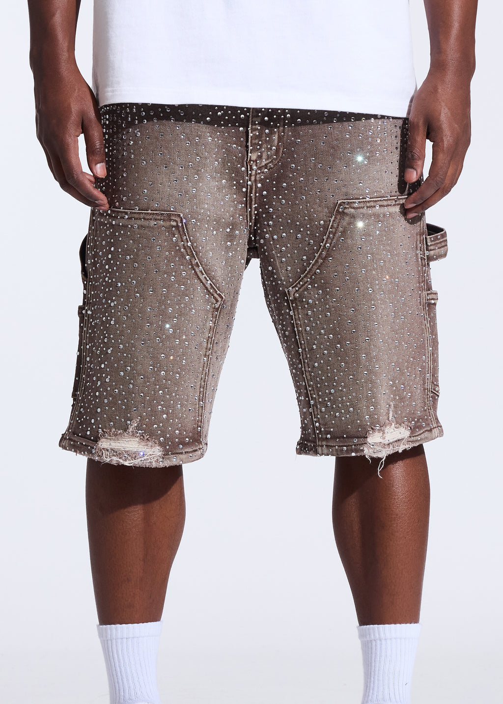 Crystal Denim Shorts (Brown Washed)