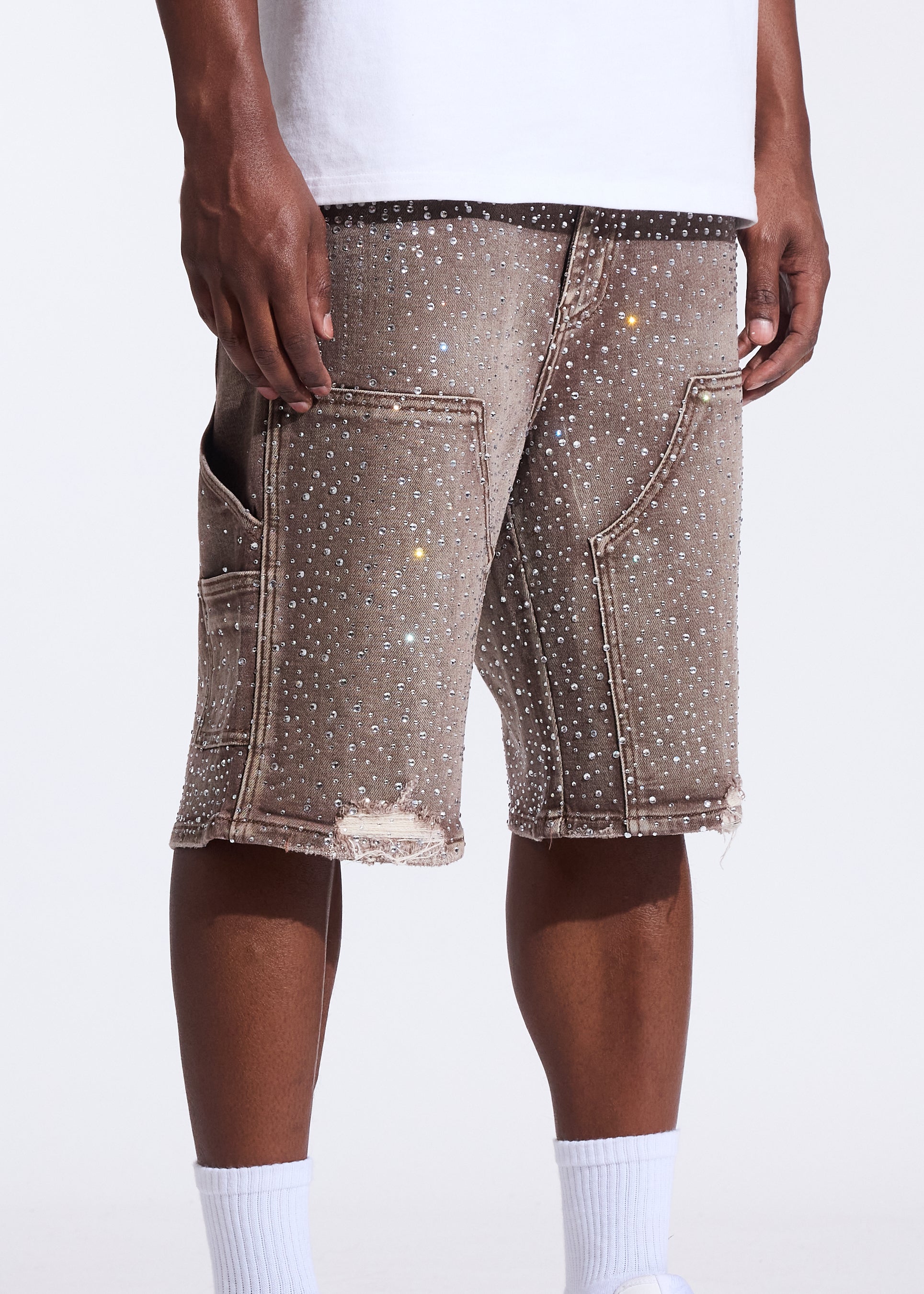 Crystal Denim Shorts (Brown Washed)