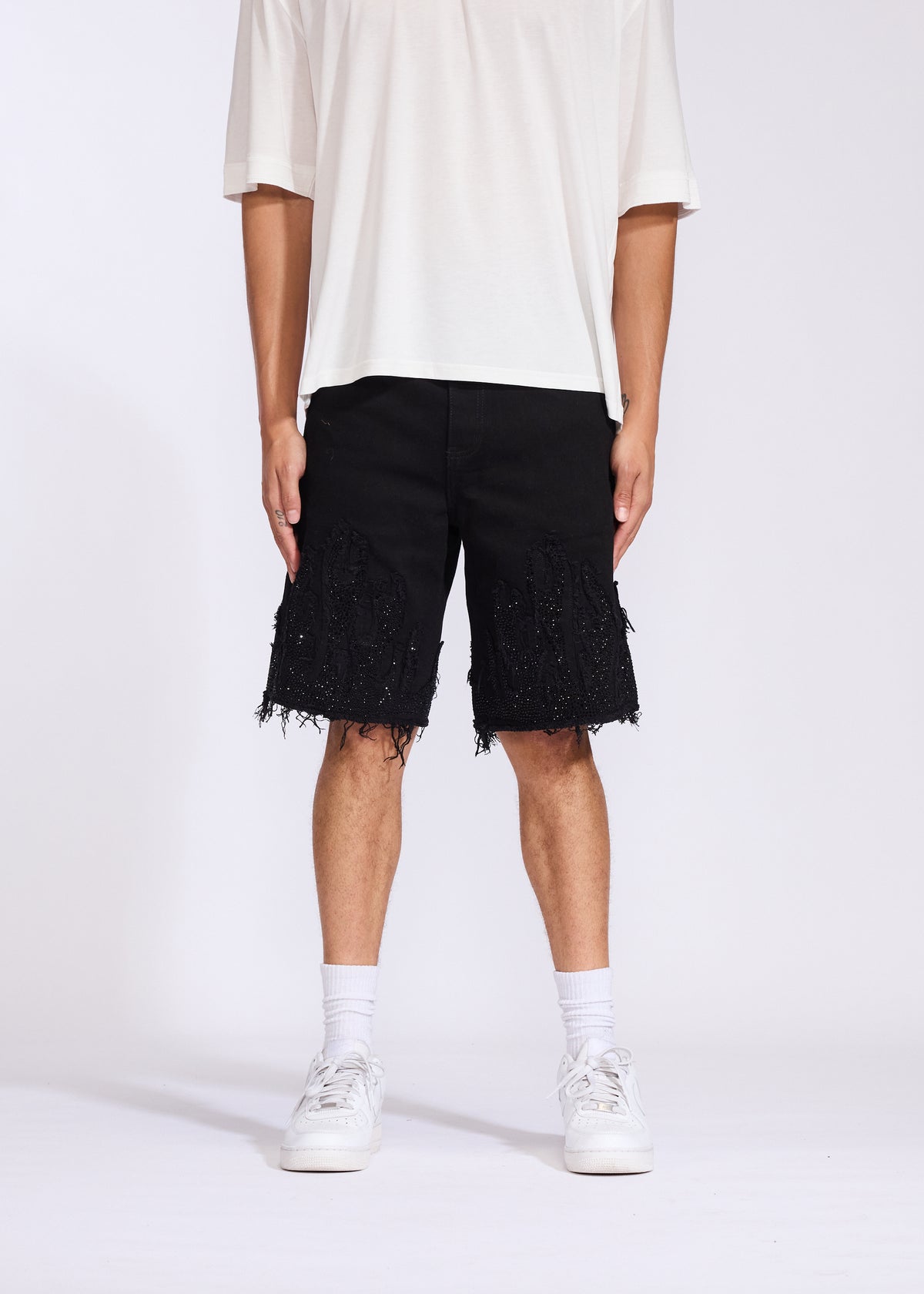 Flame Denim Shorts (Black)
