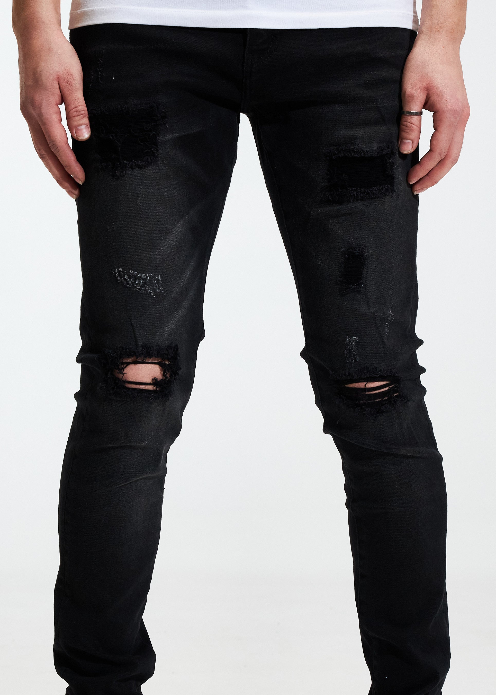 Super Skinny Check Bandana Biker Jeans- Washed Black