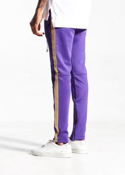 Purple and yellow sales track pants