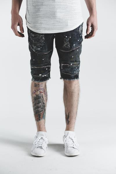 Pete Biker Denim Shorts (Black Paint)