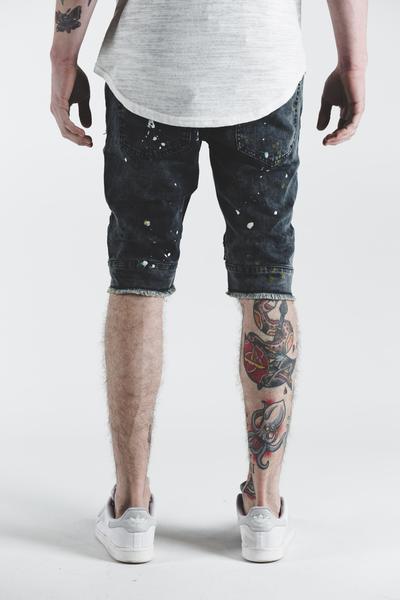 Pete Biker Denim Shorts (Black Paint)
